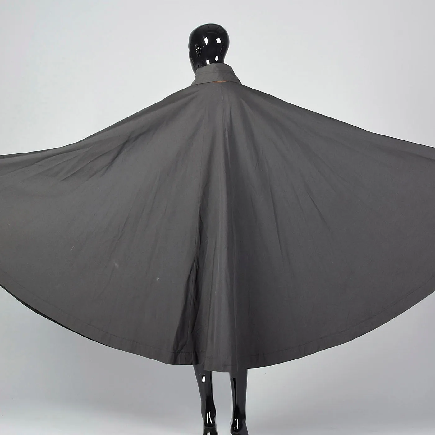 1970s Dark Grey Cape with Leather Trim