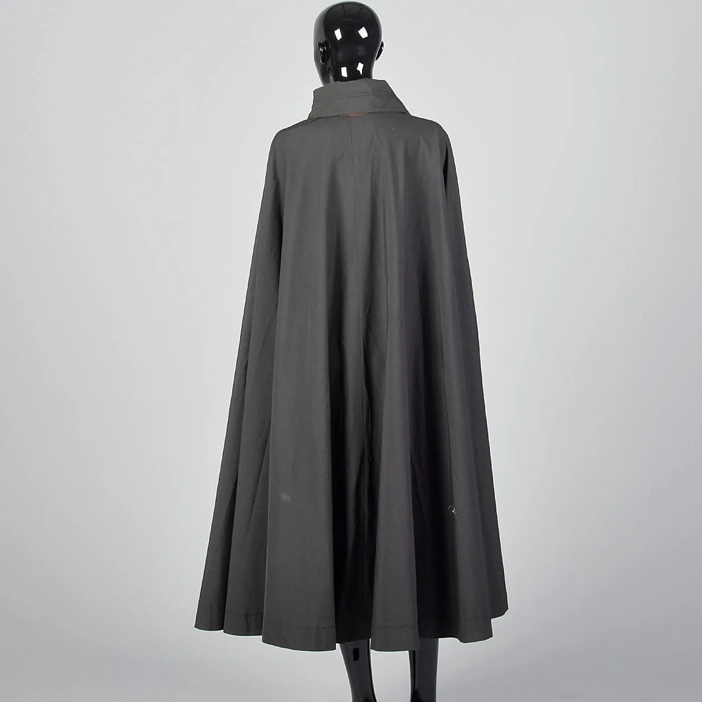 1970s Dark Grey Cape with Leather Trim