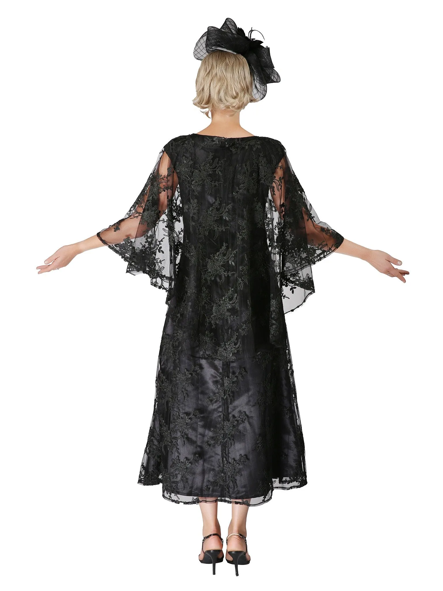2pc Lace Dress & Hi-Lo Pull Over Lace Cape - Plus size