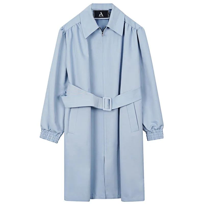8GIRLS DESIGN BELTED LONGLINE TRENCH COAT IN BABY BLUE