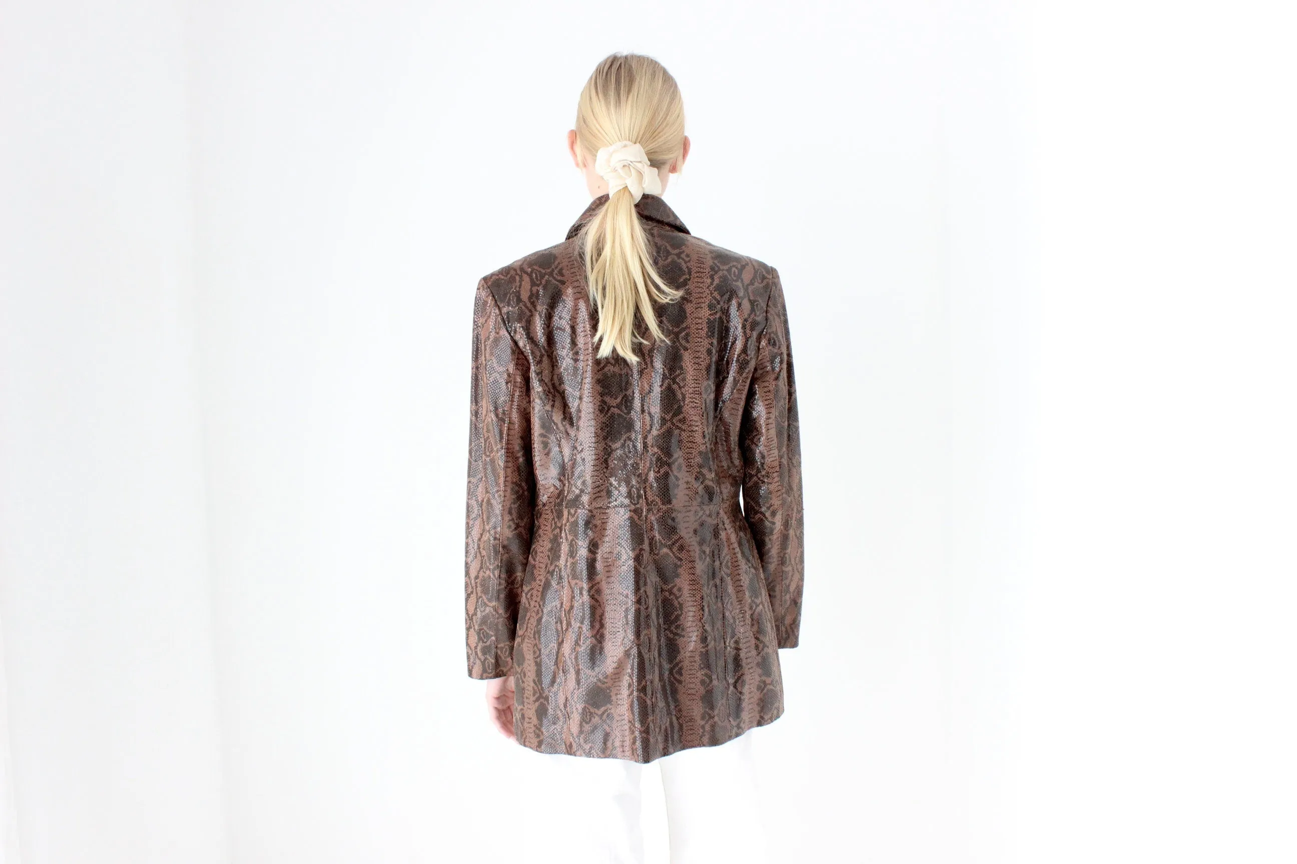 90s {Genuine Leather} Patent Chocolate Snakeskin Coat