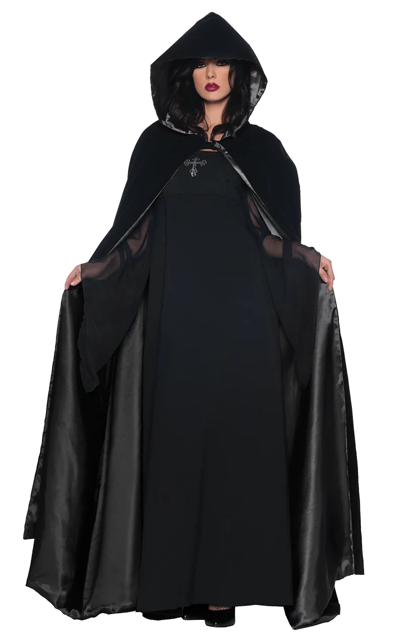 Adult Black Velvet Satin Cape