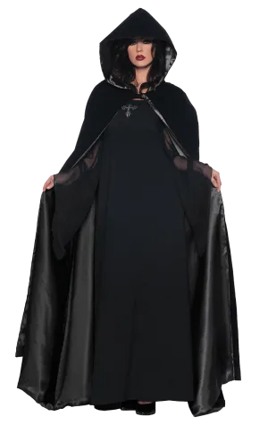 Adult Black Velvet Satin Cape