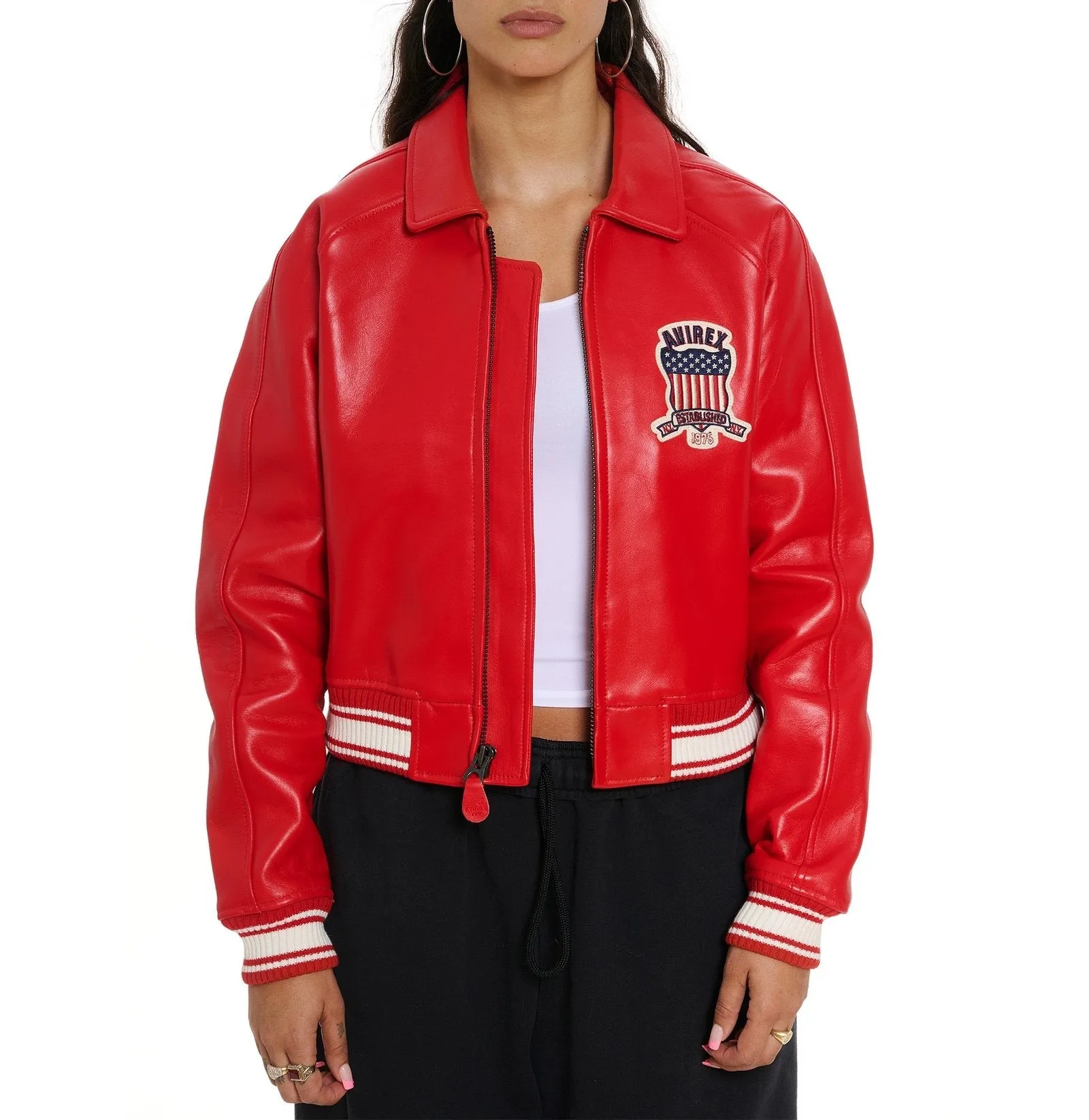 Avirex Cropped Red Bomber Jacket