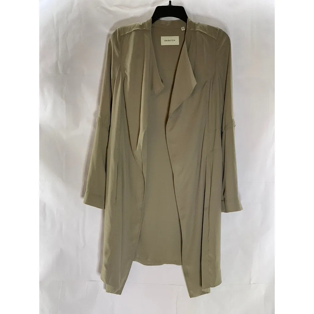 BABATON Women's Beige Open-Front Flowy Modern Belted Trench Coat SZ XXS