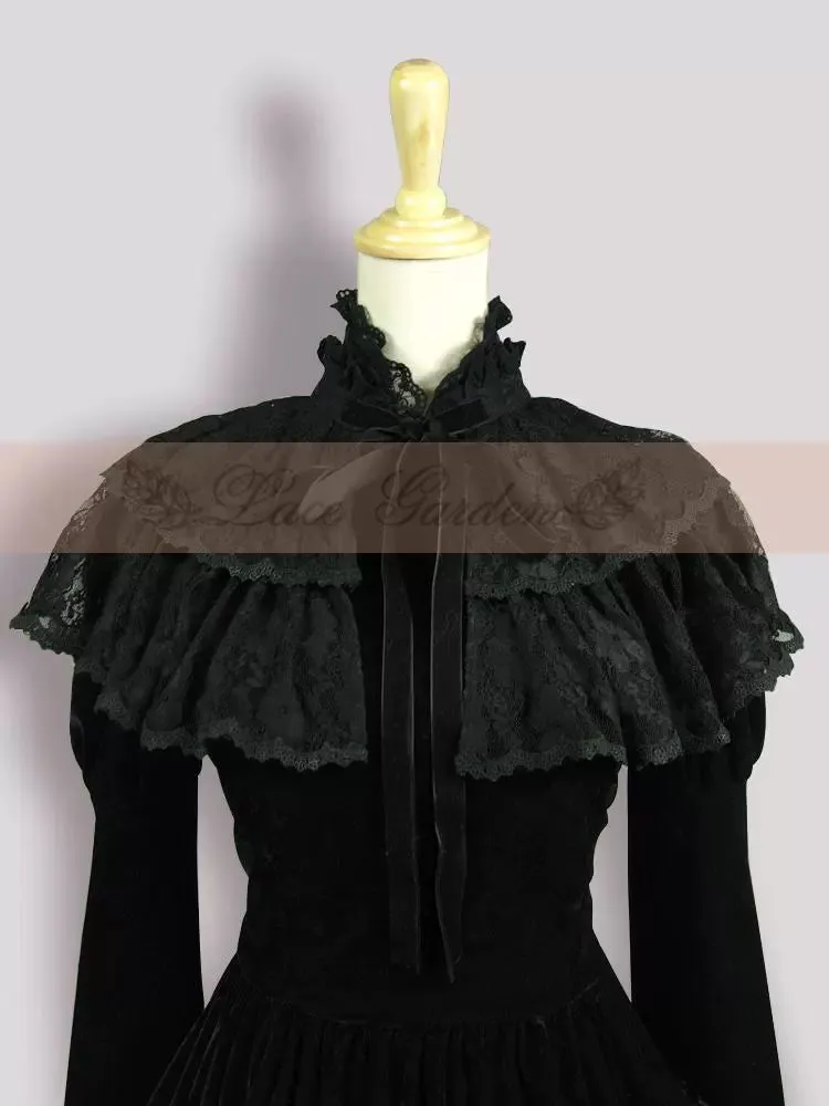 (BFM)Lace Garden~Black Lolita Cape Velvet Winter Lolita Short Shirt