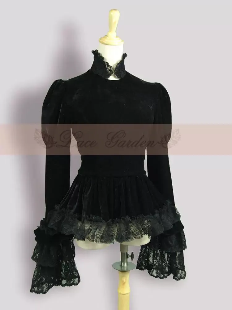 (BFM)Lace Garden~Black Lolita Cape Velvet Winter Lolita Short Shirt