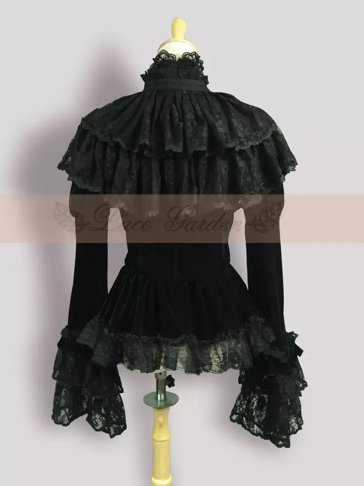 (BFM)Lace Garden~Black Lolita Cape Velvet Winter Lolita Short Shirt