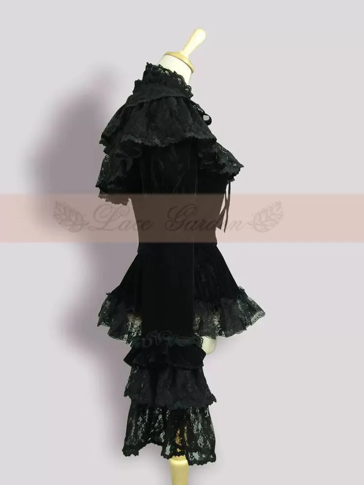 (BFM)Lace Garden~Black Lolita Cape Velvet Winter Lolita Short Shirt