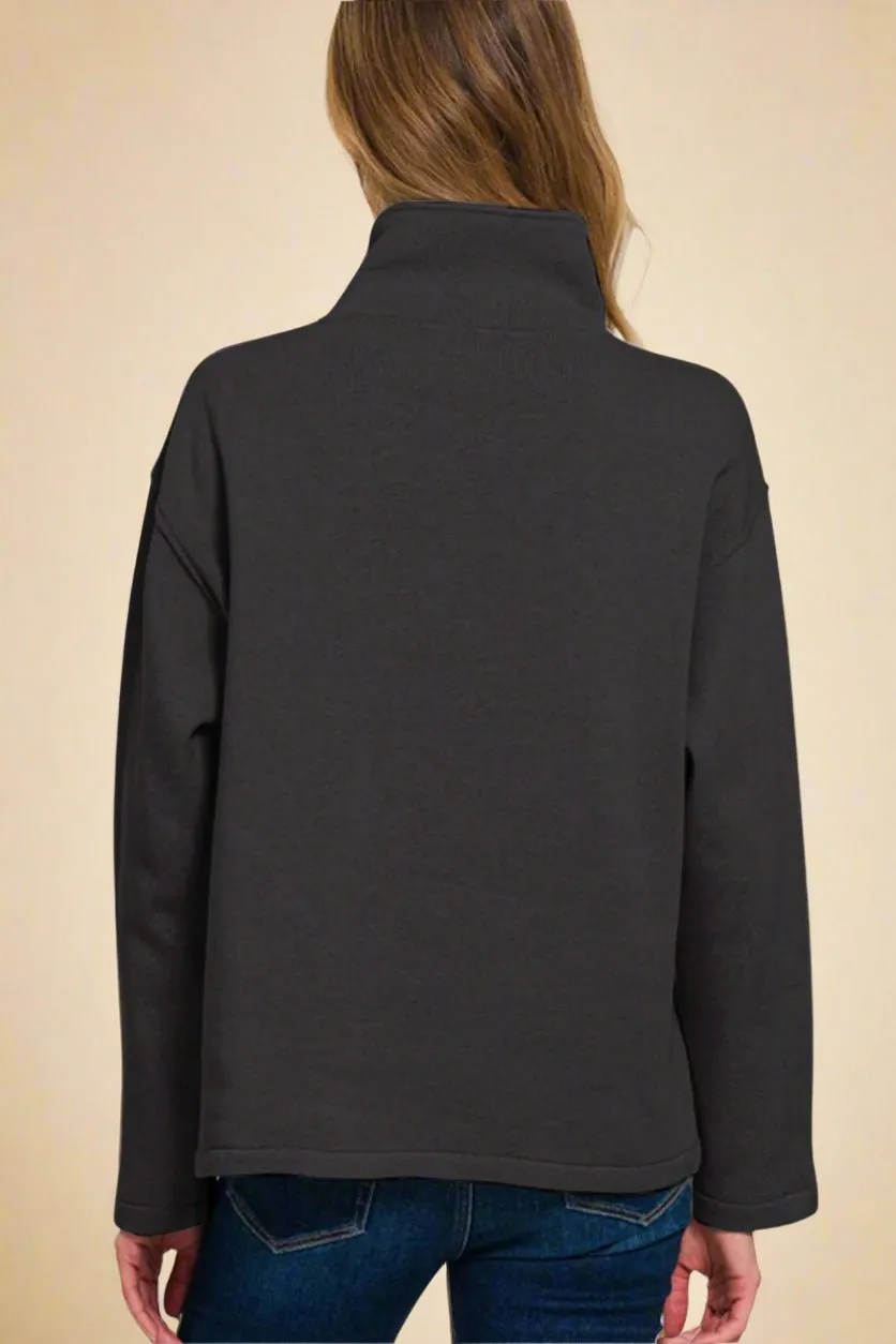Black Half Snap Fleece Sweatshirt