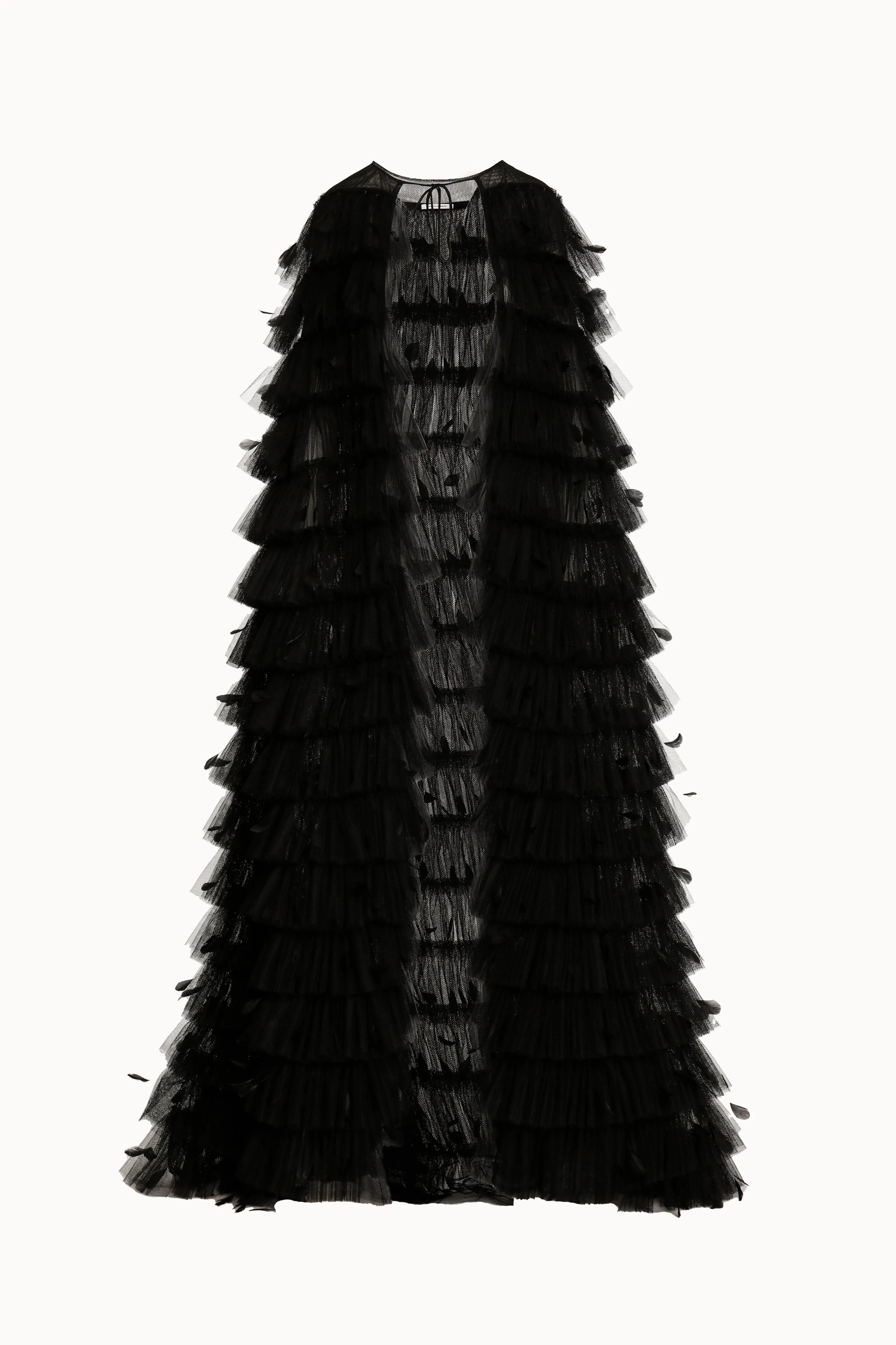 Black Tulle Feathered Cape