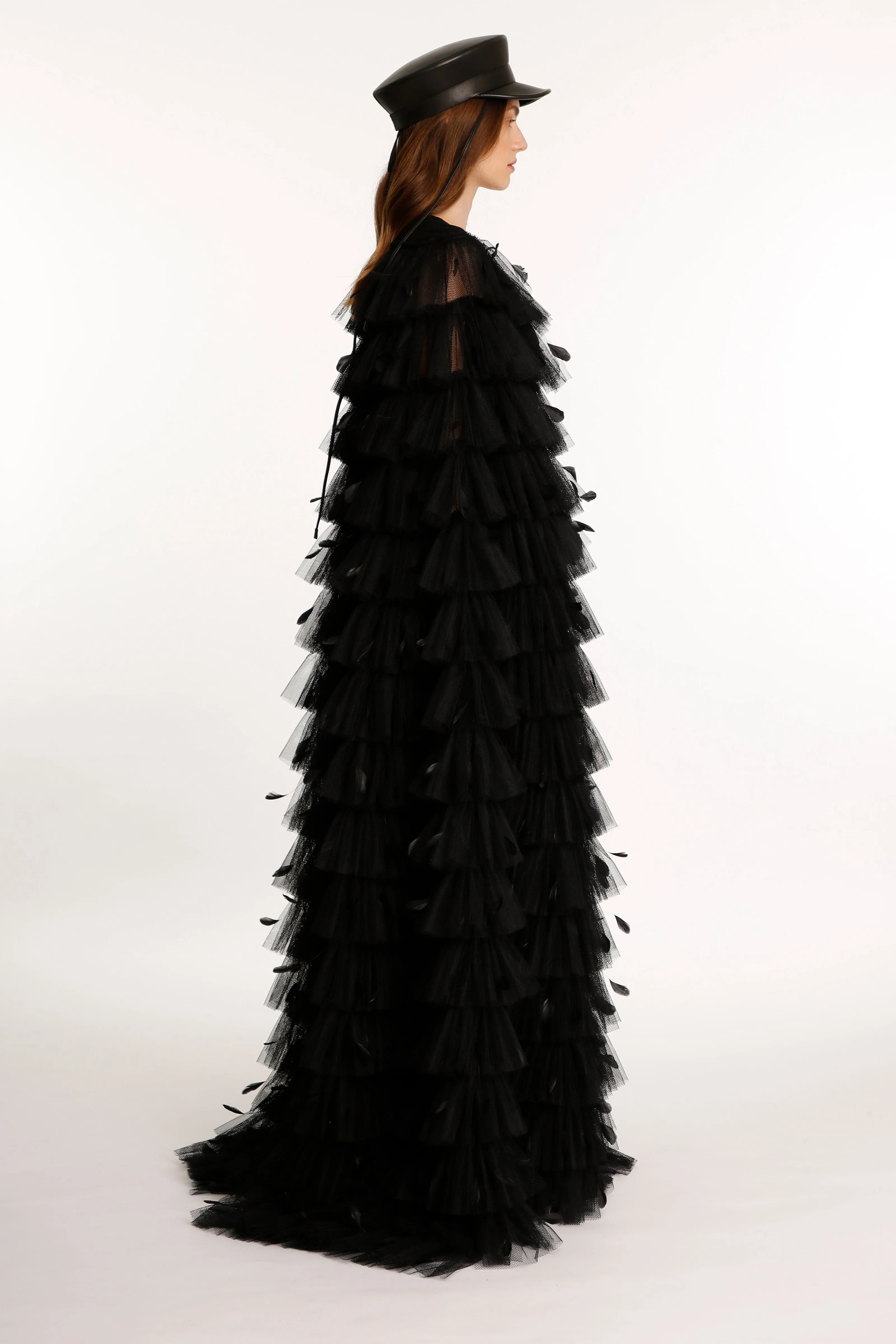 Black Tulle Feathered Cape