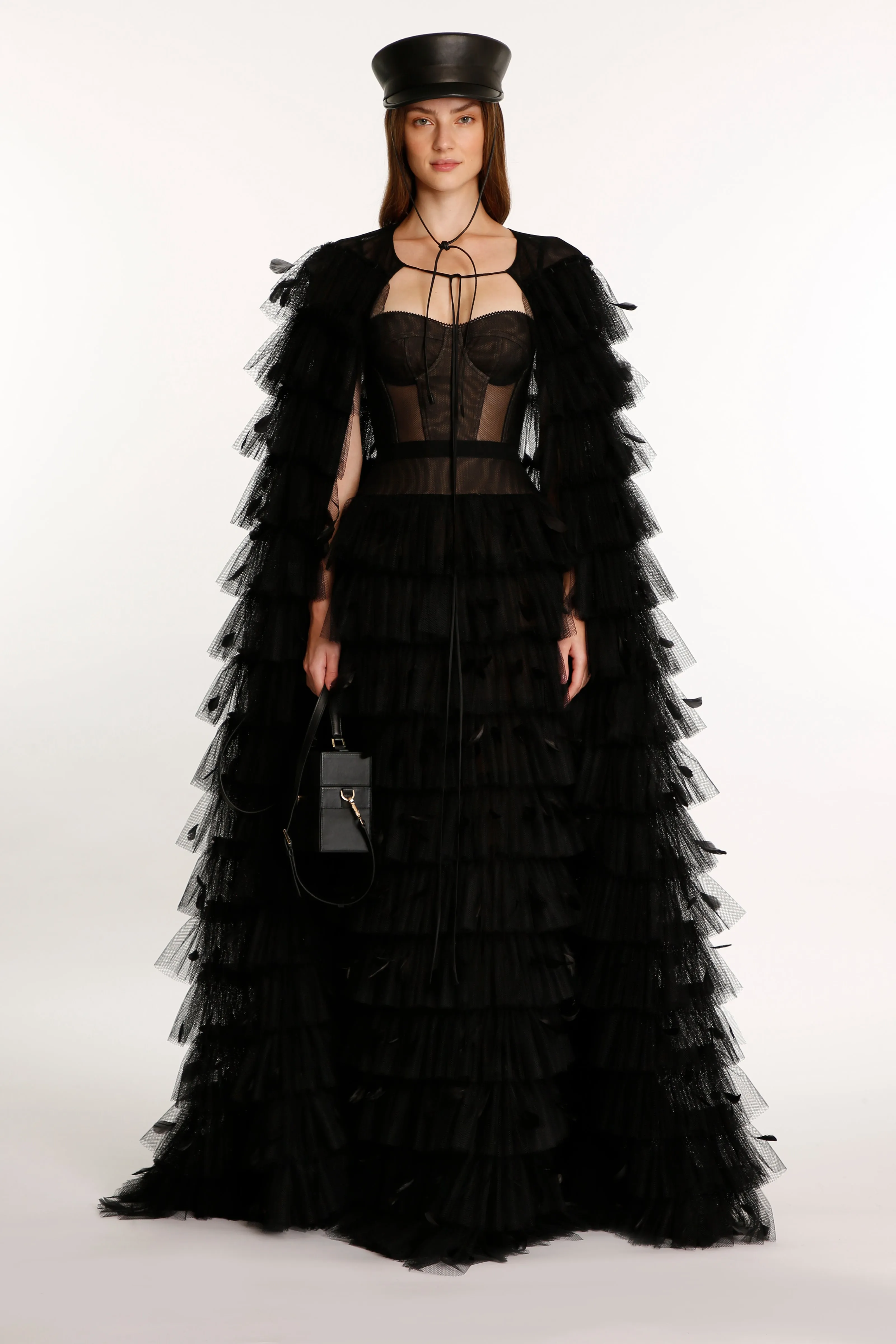 Black Tulle Feathered Cape