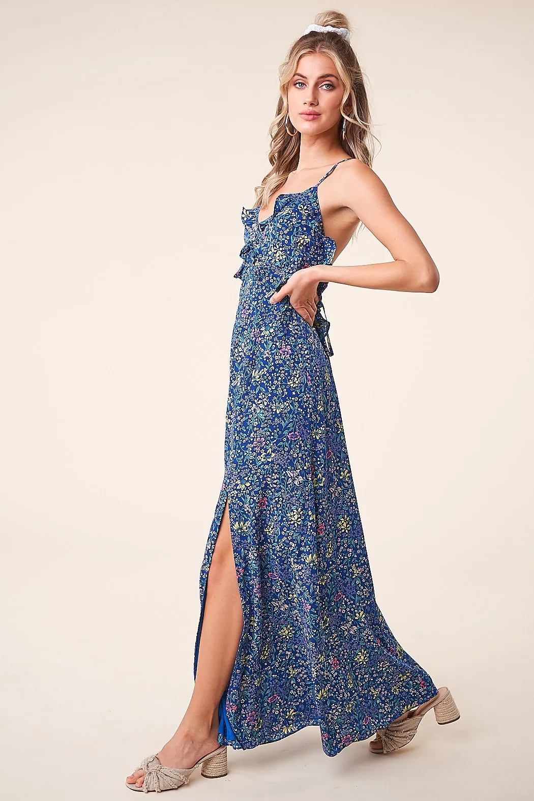 Blossoming Floral Open Back Maxi Dress
