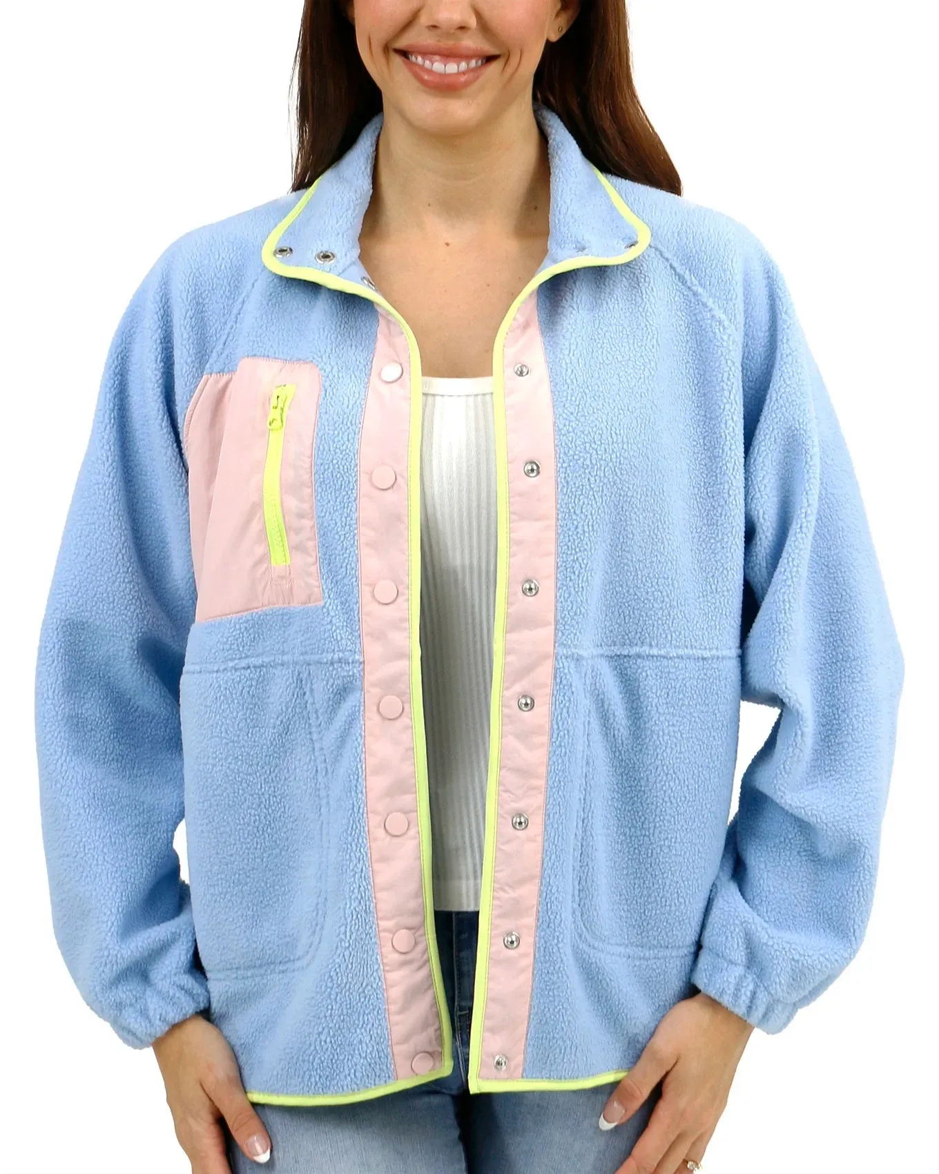 Blue/Blush Colorblock Fleece Jacket