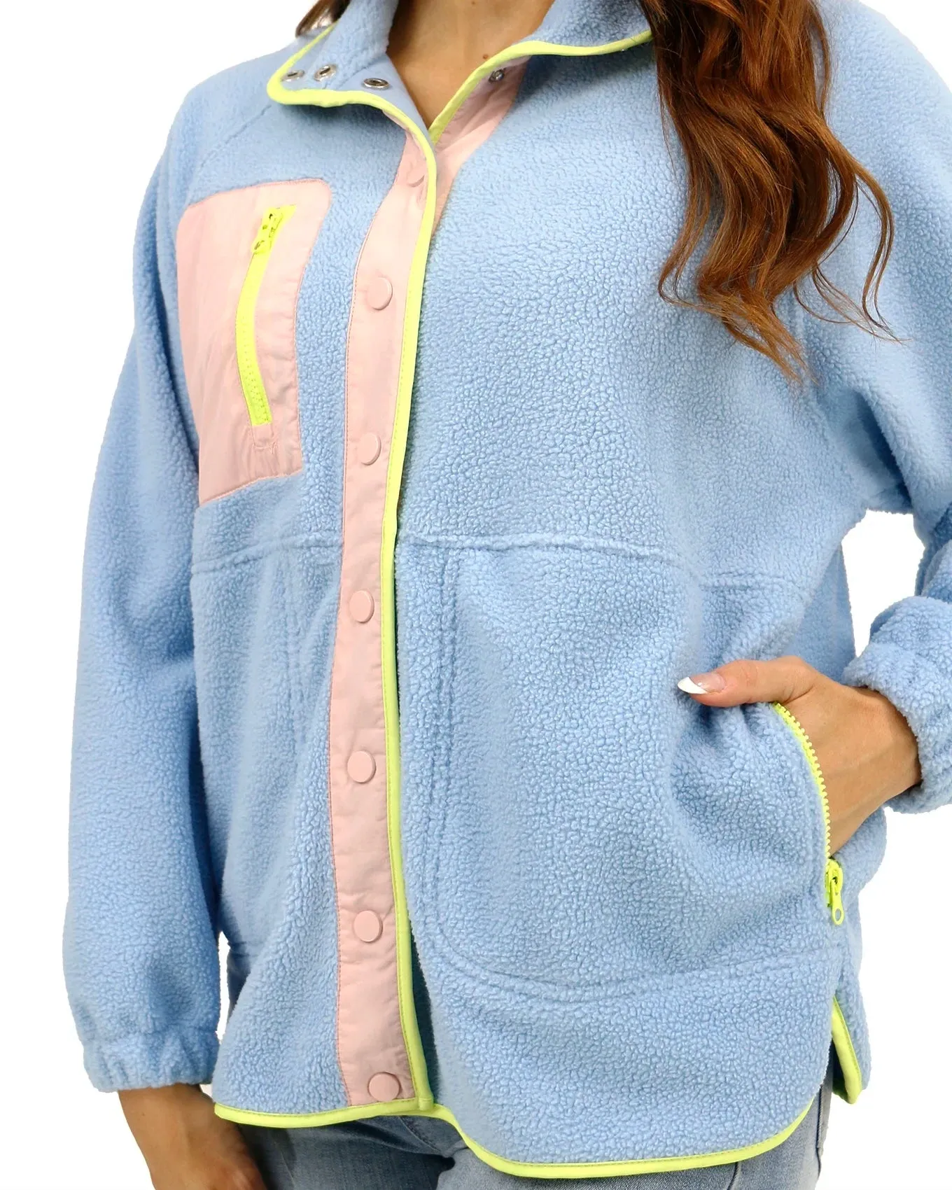 Blue/Blush Colorblock Fleece Jacket