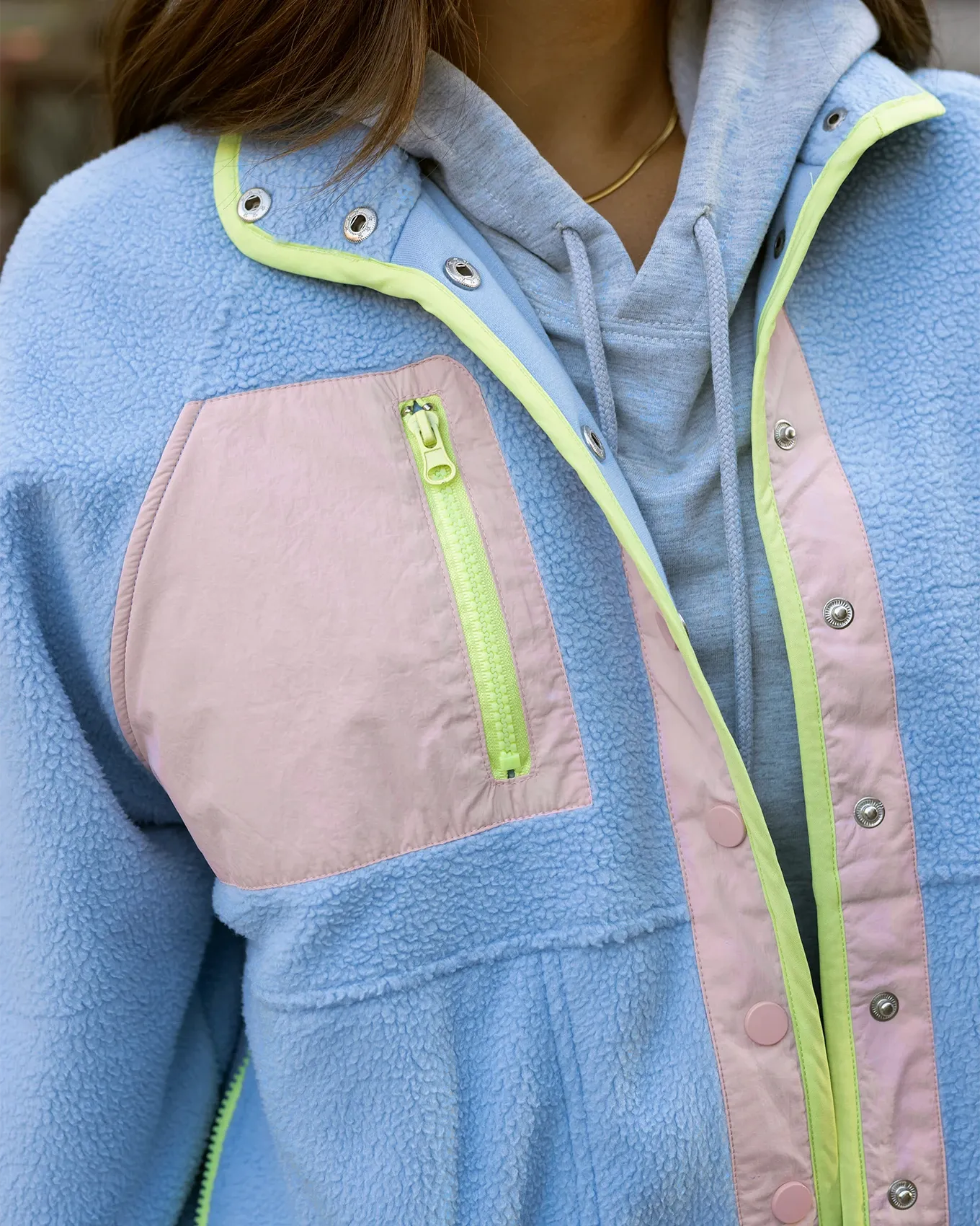 Blue/Blush Colorblock Fleece Jacket