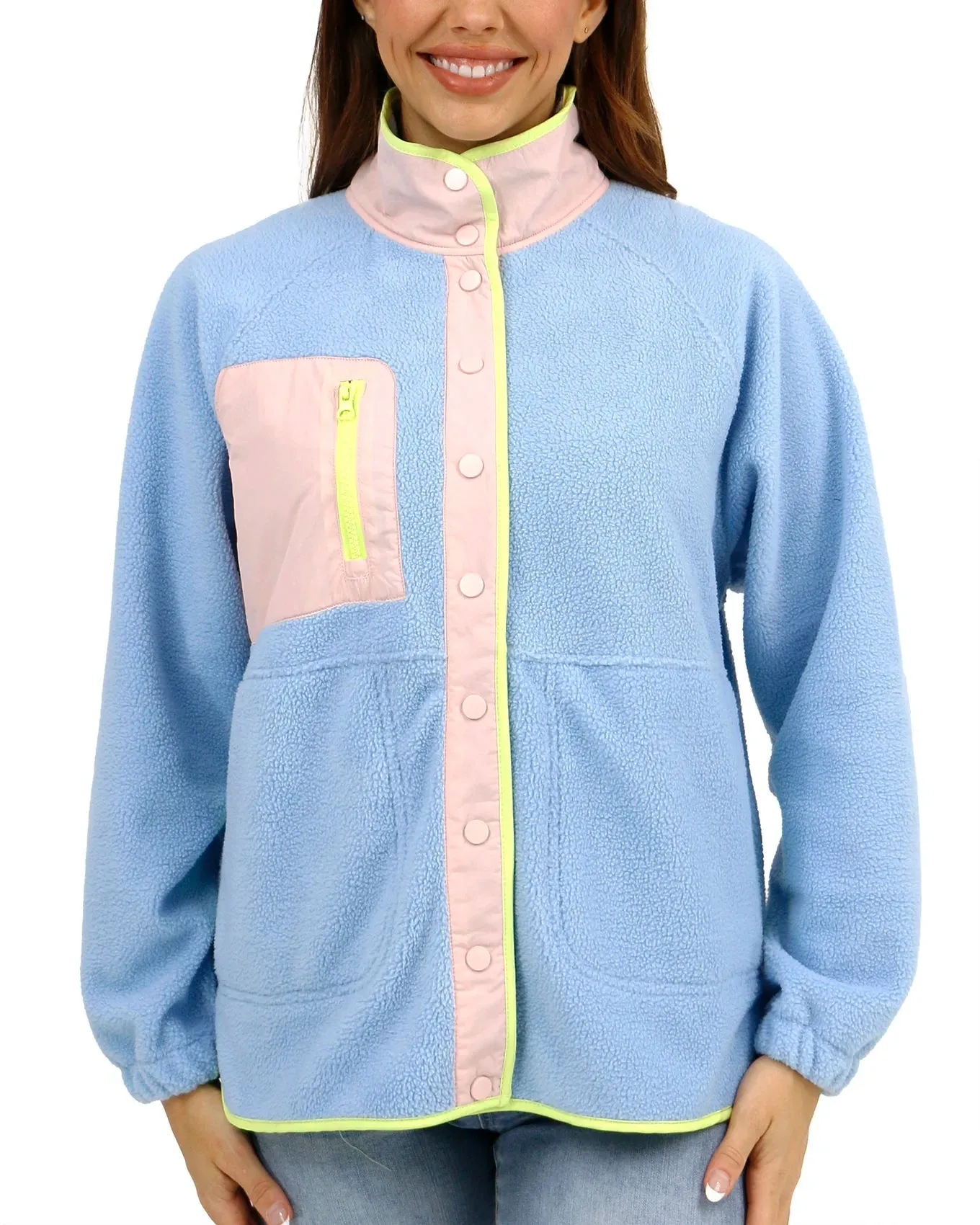 Blue/Blush Colorblock Fleece Jacket