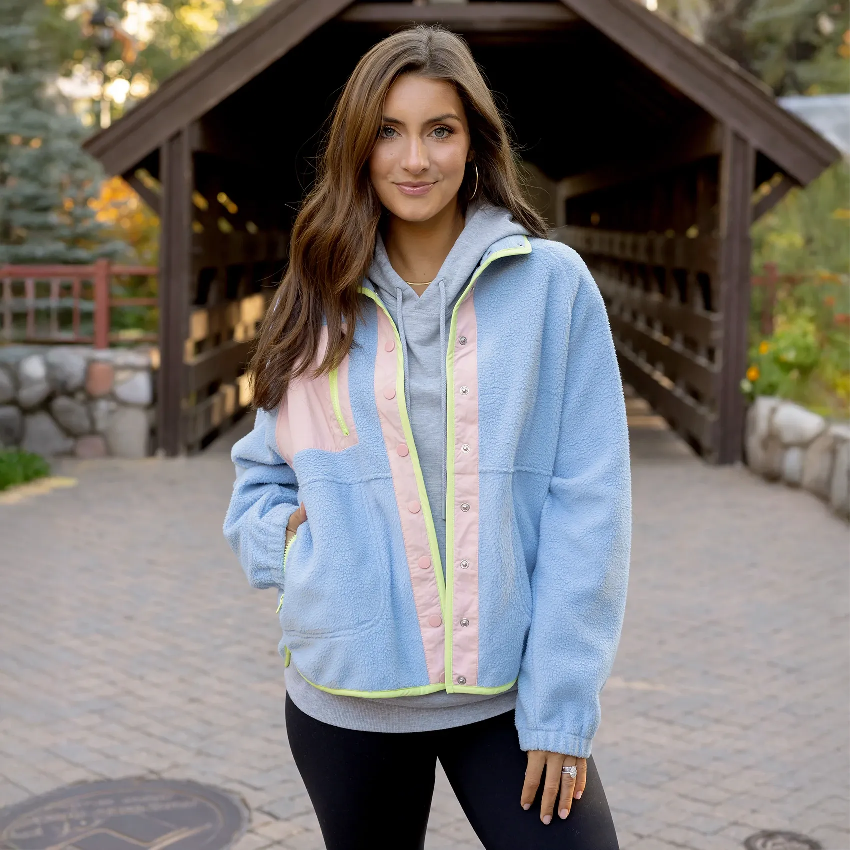 Blue/Blush Colorblock Fleece Jacket
