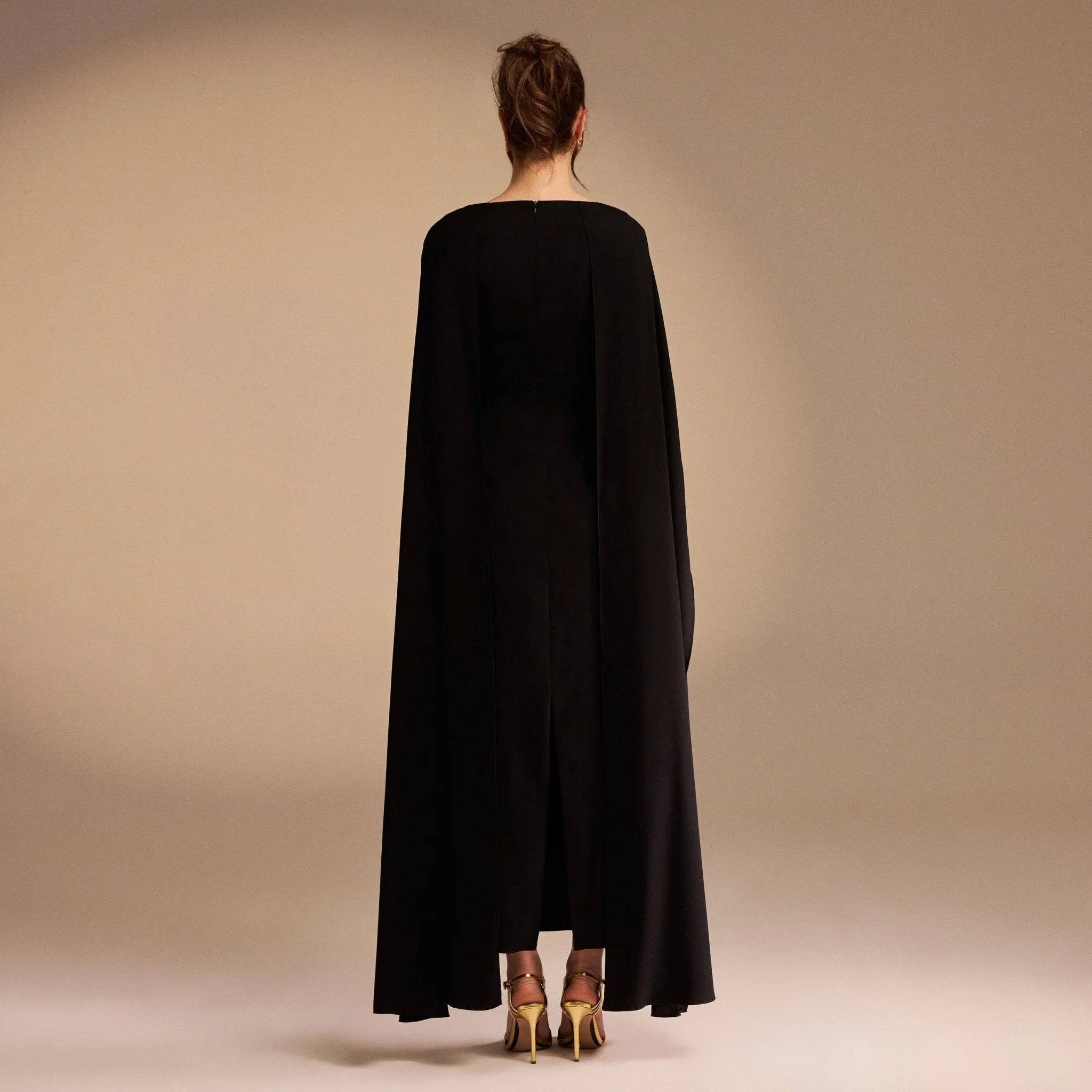 Cape-sleeve Crepe Maxi Dress