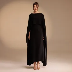 Cape-sleeve Crepe Maxi Dress
