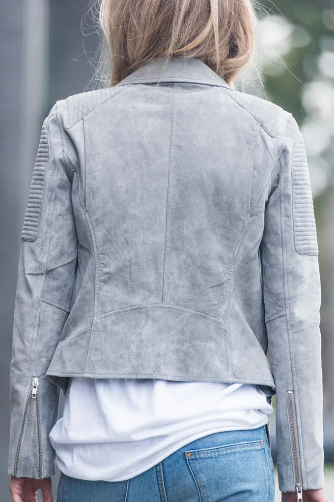 Classic Biker Jacket- Grey Suede