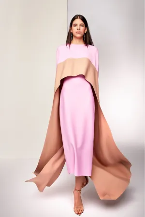 Column Midi Dress with Double-Toned Cape