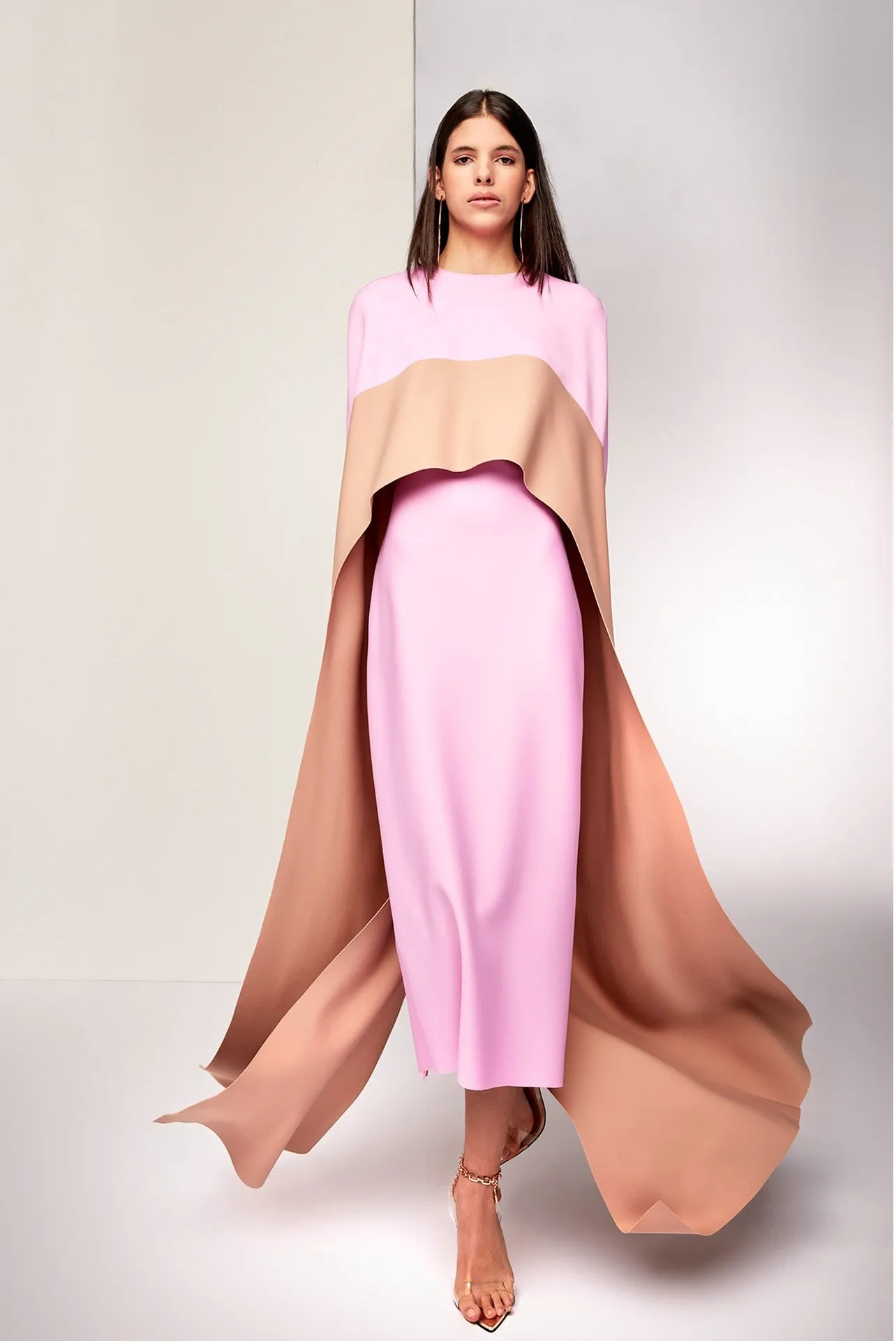 Column Midi Dress with Double-Toned Cape