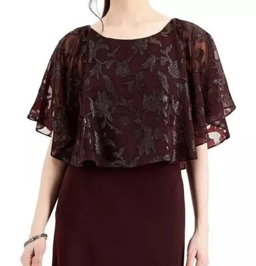 Connected Metallic Chiffon-Cape Dress