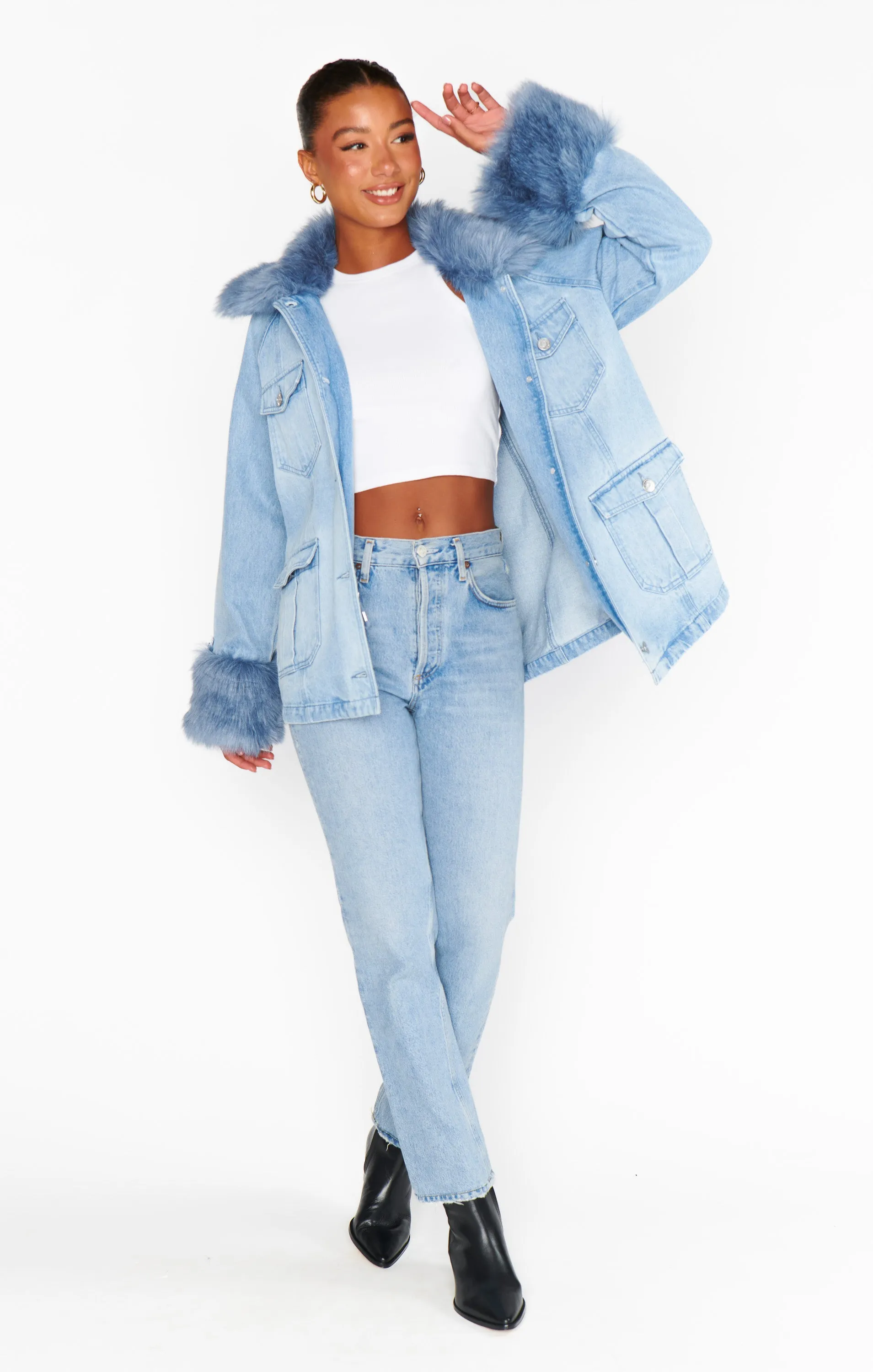 Copenhagen Jacket ~ Drift Indigo with Blue Faux Fur