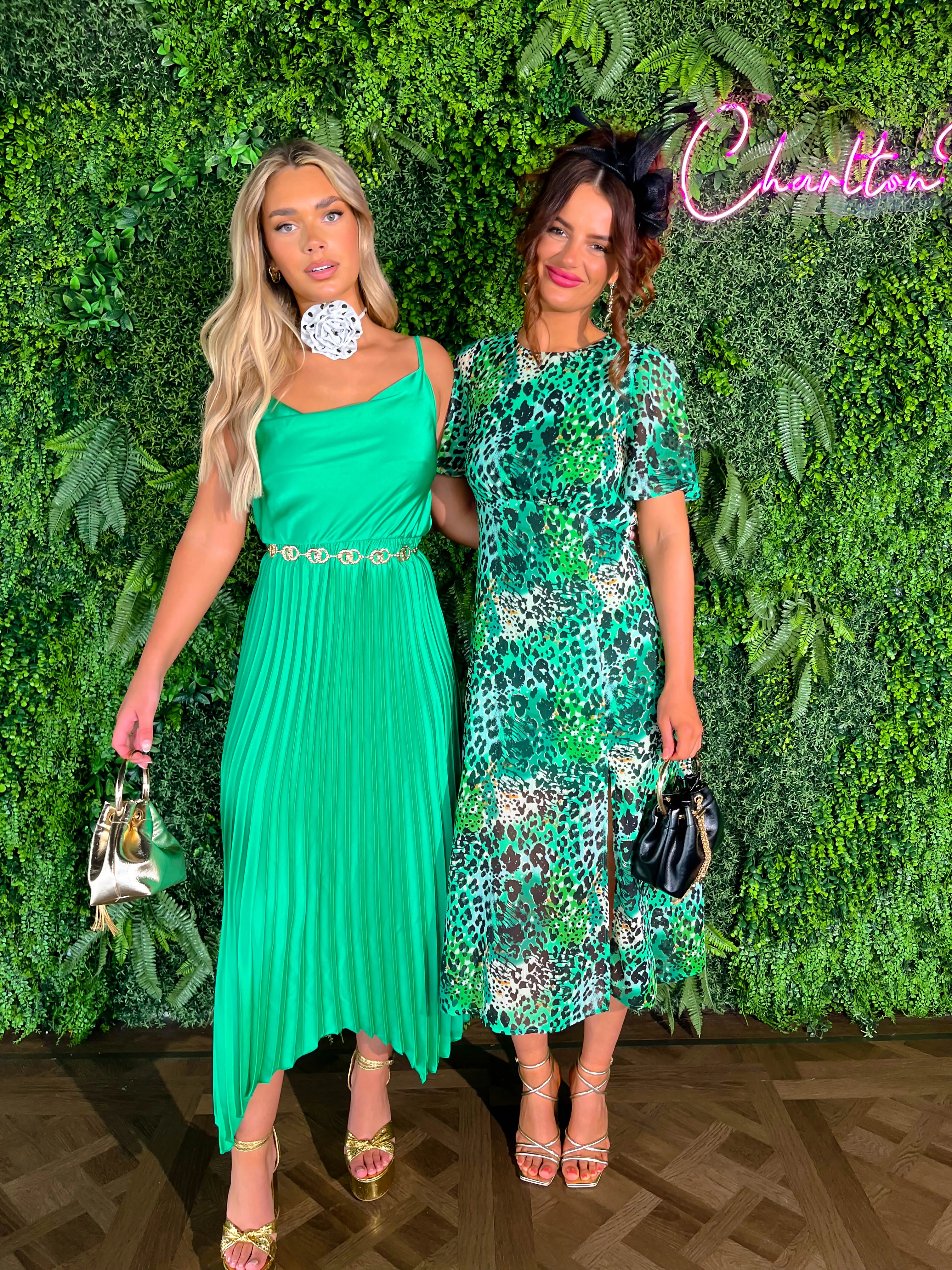 Cowl Me Maybe? - Green Cowl Neck Satin Pleated Midi Dress