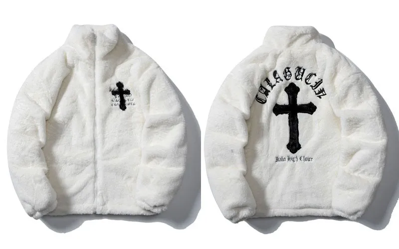Cross Fleece fluffy Jacket ( Unisex )