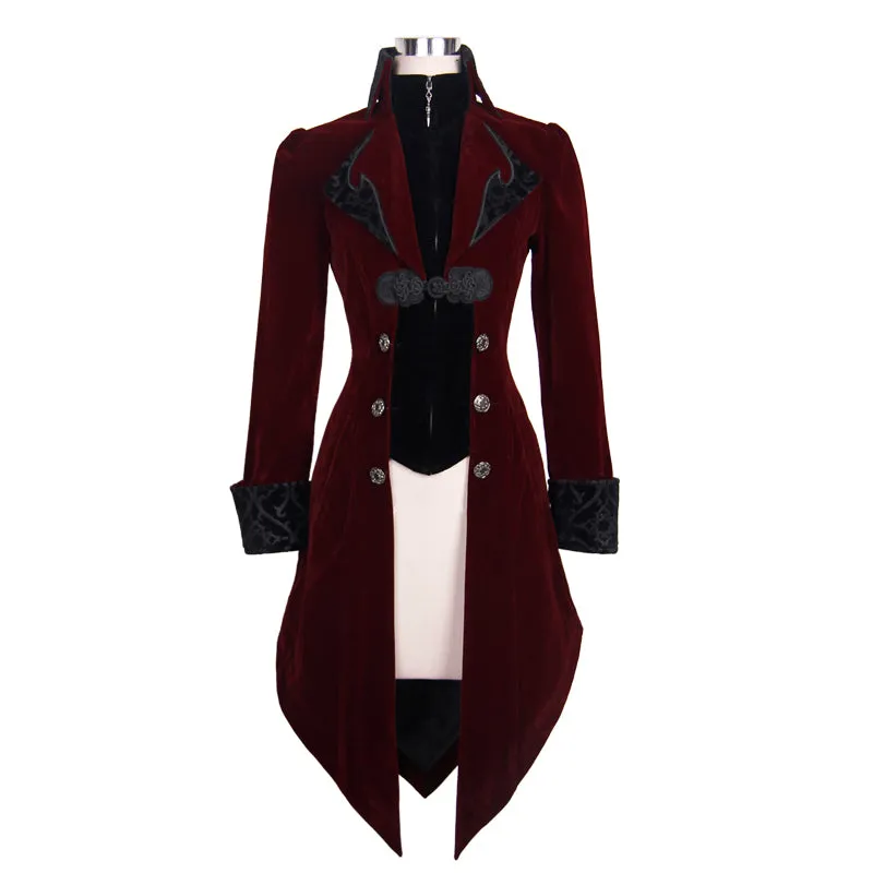 CT02002 Autumn embroidered high collar red party gothic women coat