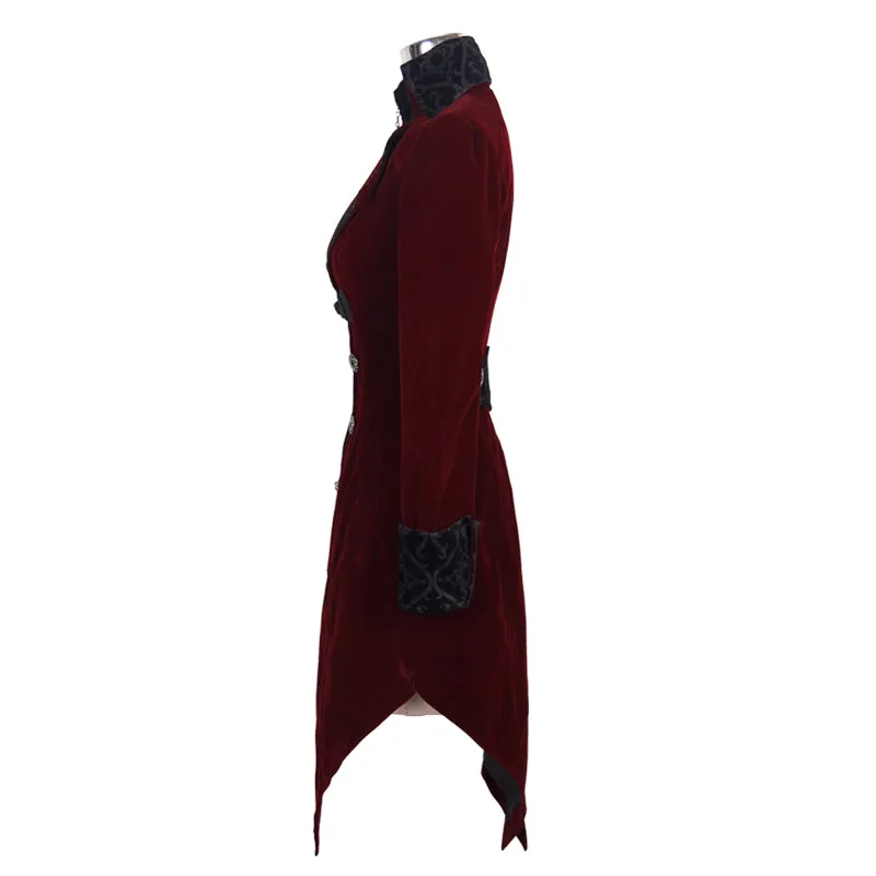 CT02002 Autumn embroidered high collar red party gothic women coat