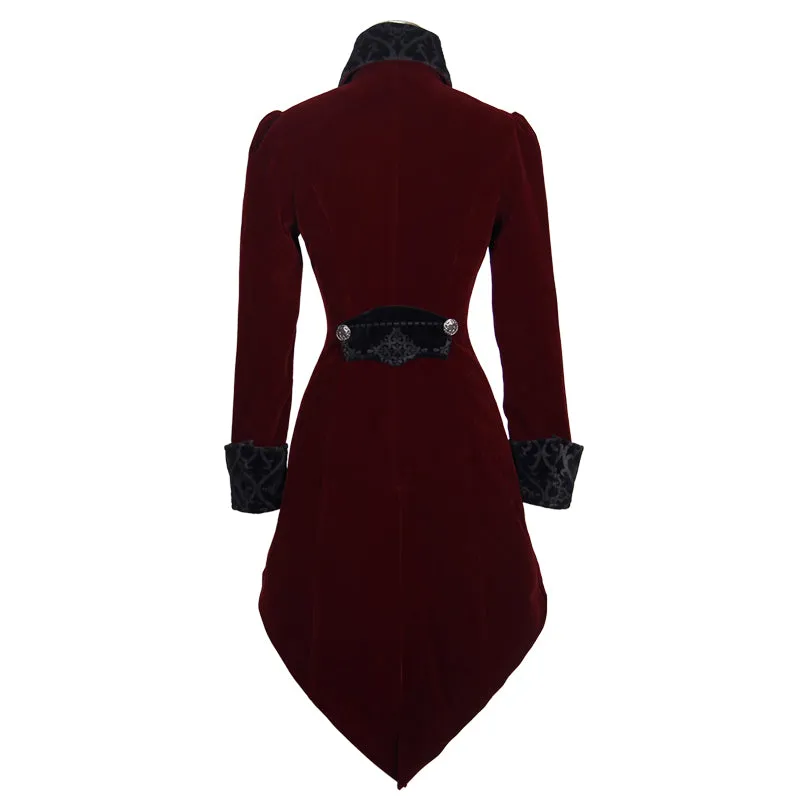 CT02002 Autumn embroidered high collar red party gothic women coat