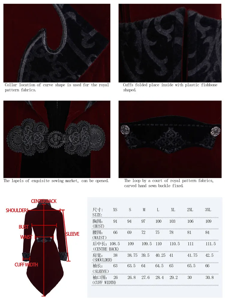 CT02002 Autumn embroidered high collar red party gothic women coat
