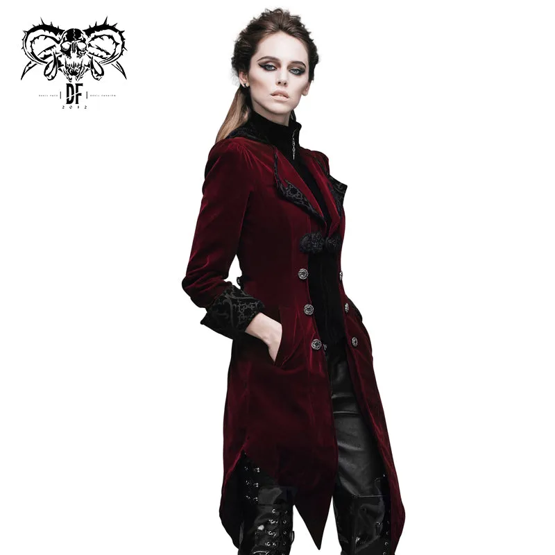 CT02002 Autumn embroidered high collar red party gothic women coat