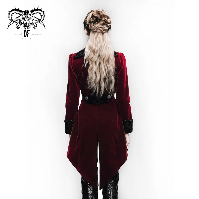 CT02002 Autumn embroidered high collar red party gothic women coat