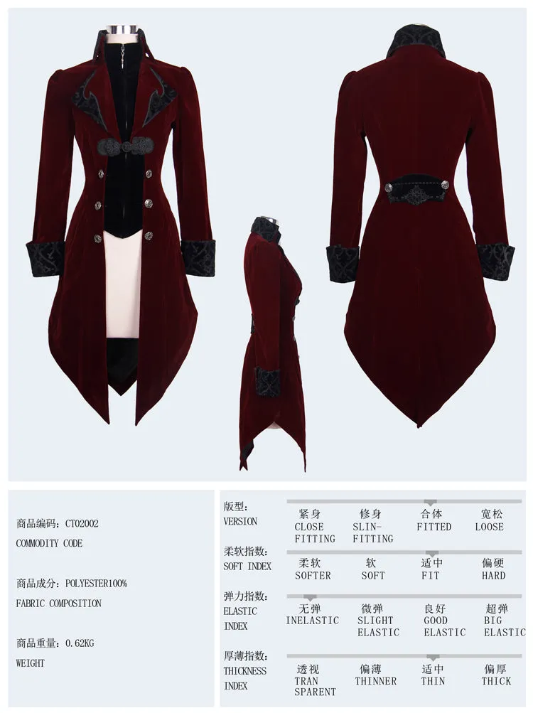 CT02002 Autumn embroidered high collar red party gothic women coat