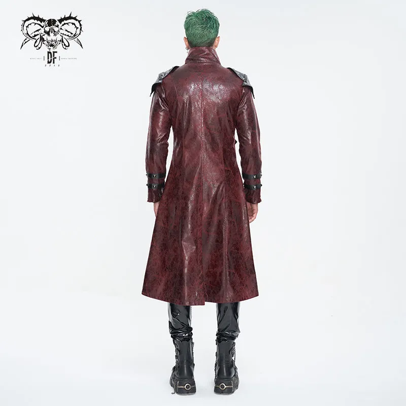 CT22302 Red Cracked leather stand collar long men's jacket