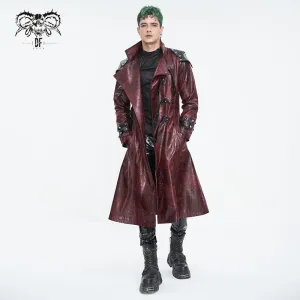 CT22302 Red Cracked leather stand collar long men's jacket