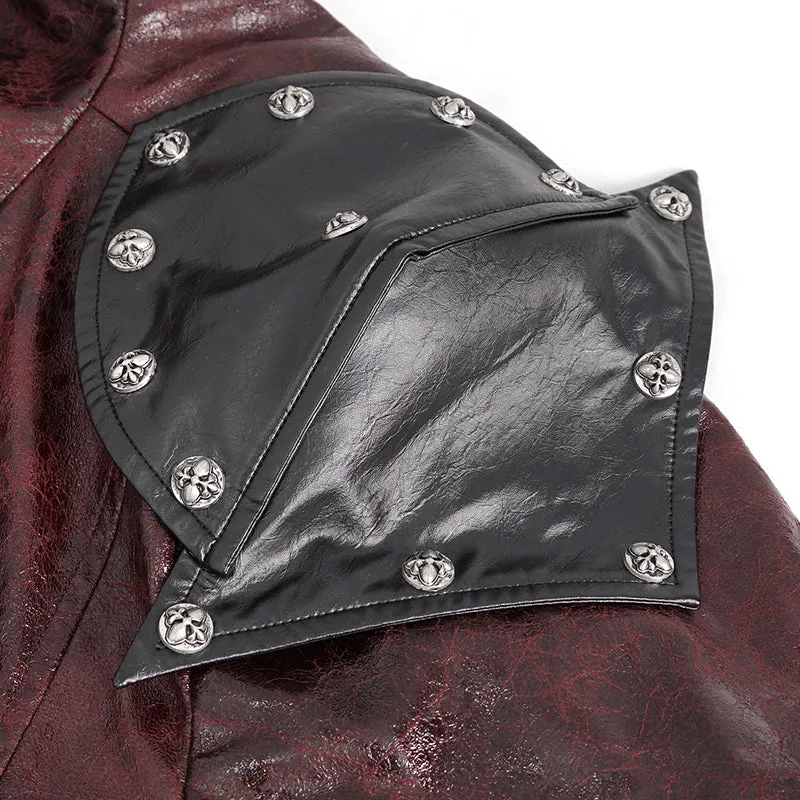 CT22302 Red Cracked leather stand collar long men's jacket
