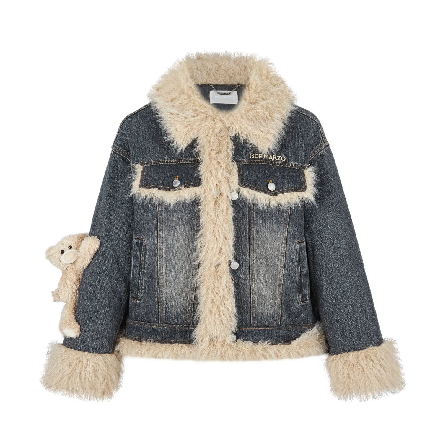 Doozoo Fleece Denim Jacket In Black