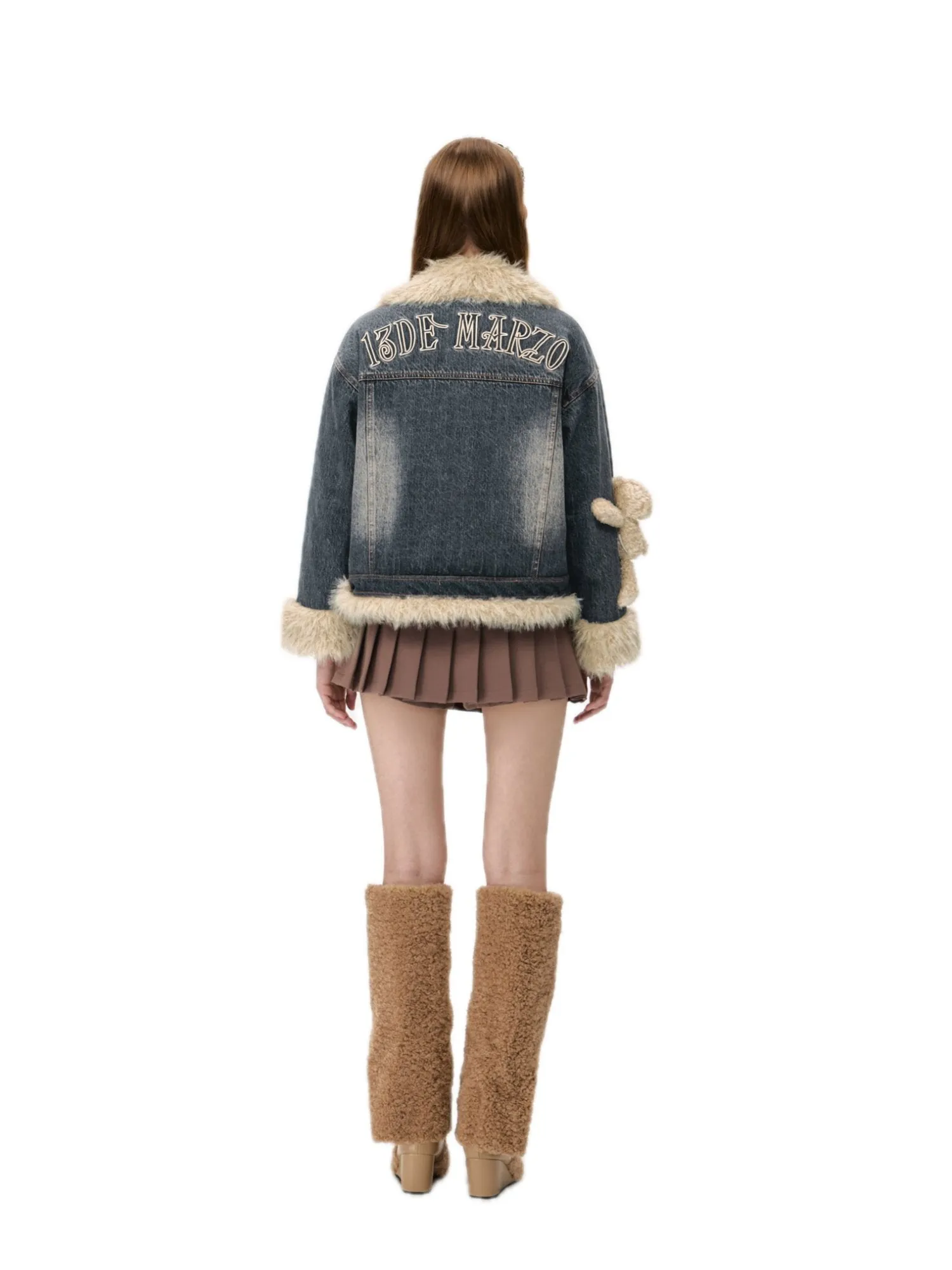 Doozoo Fleece Denim Jacket In Black