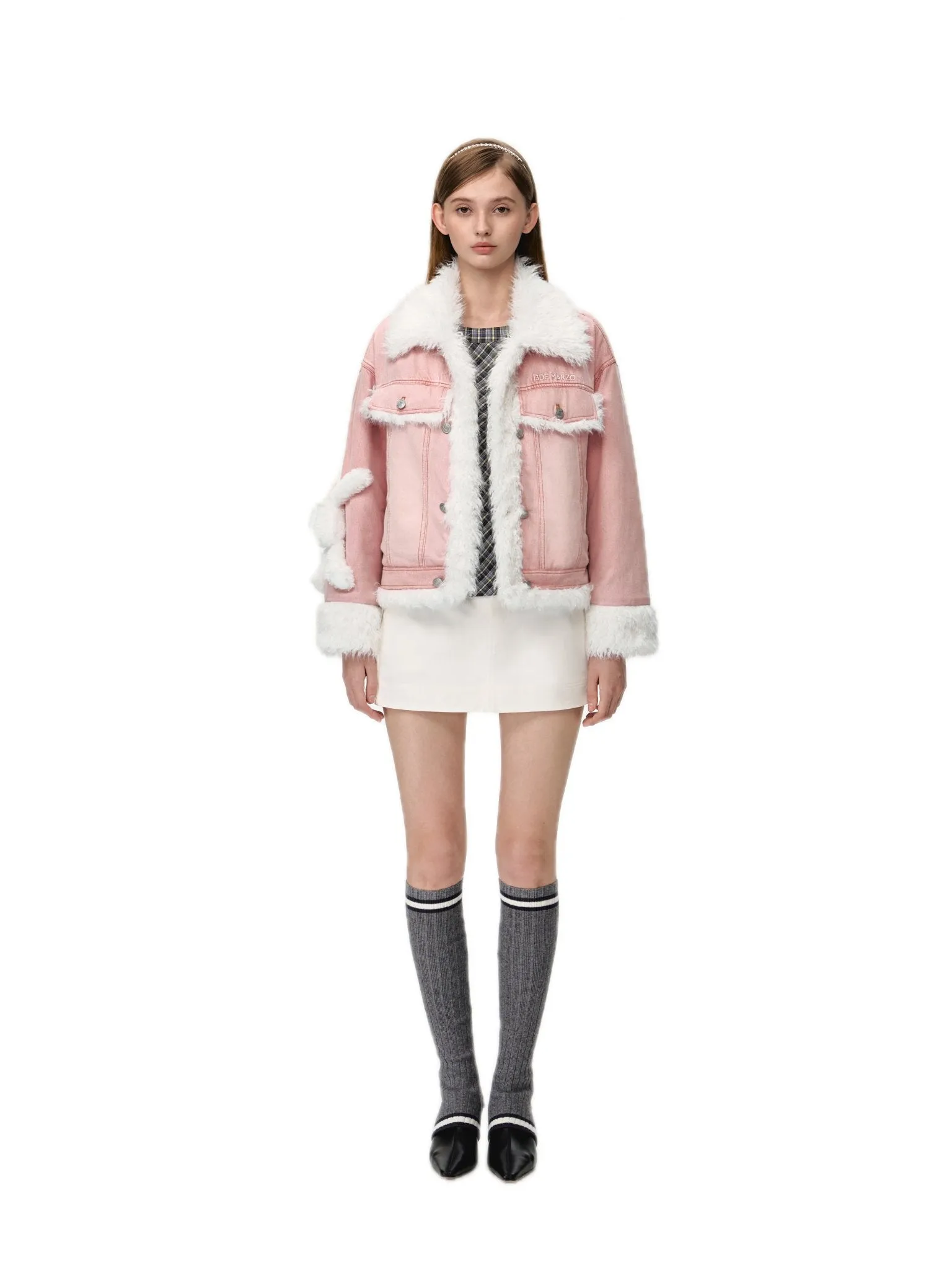 Doozoo Fleece Denim Jacket In Pink