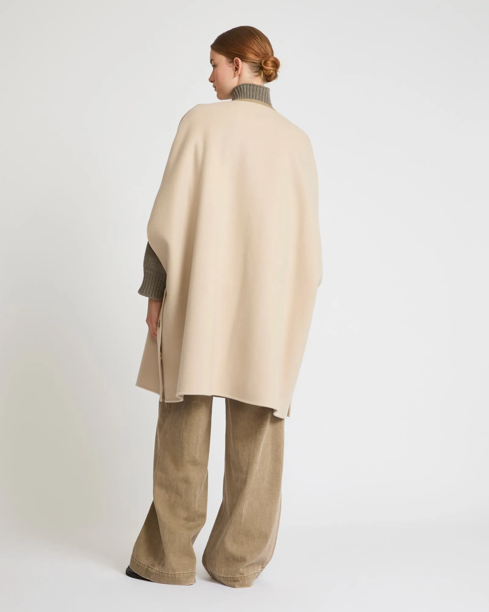 Double-sided cashmere blend cape with button details