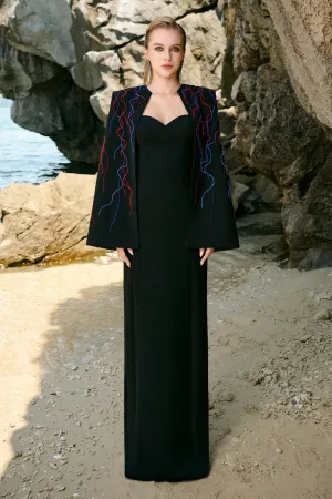 Elliana Cape Semi-Heart Neck Velvet Satin Floor Length Set