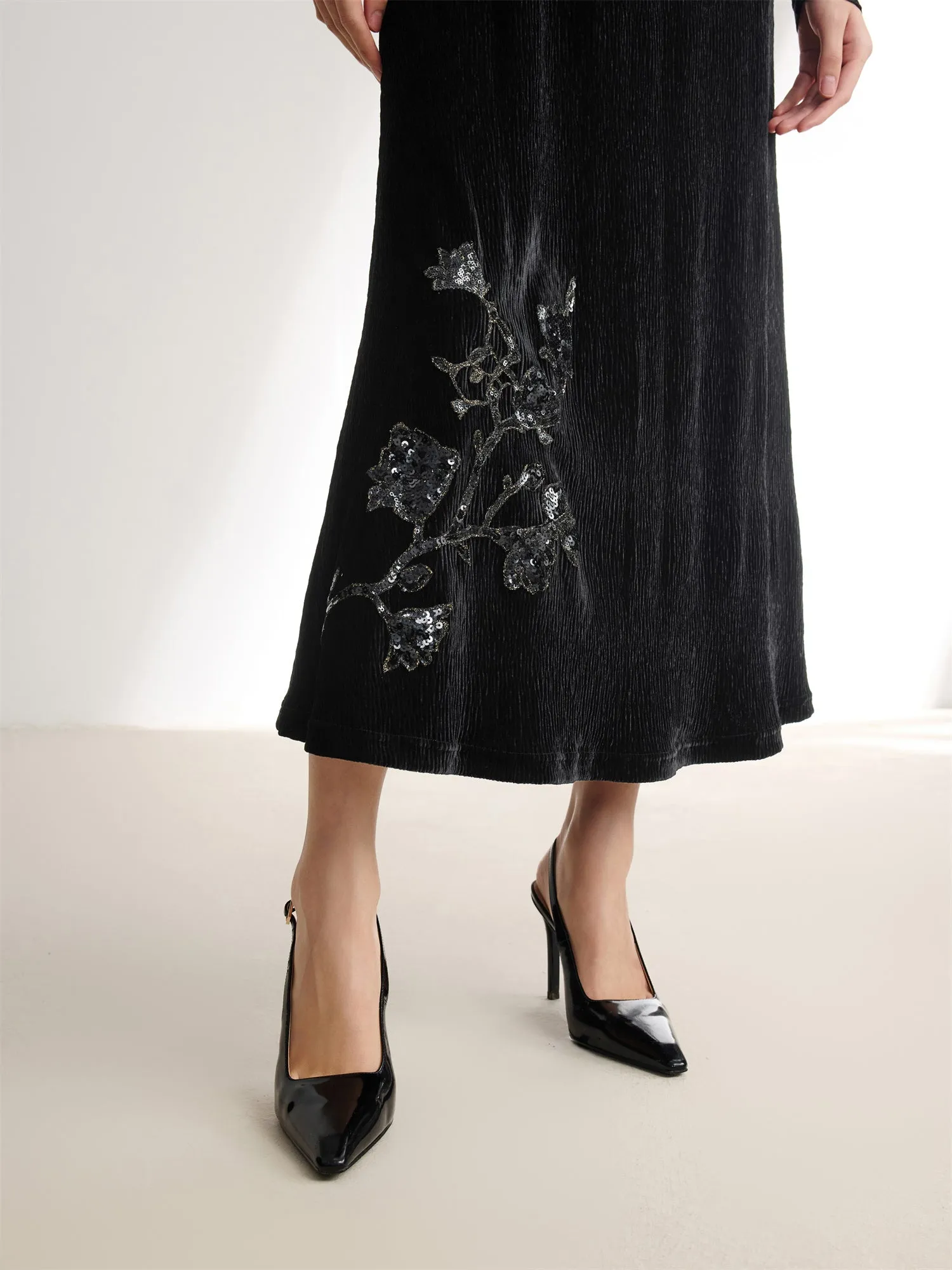 EP YAYING Velvet Pleated Skirt