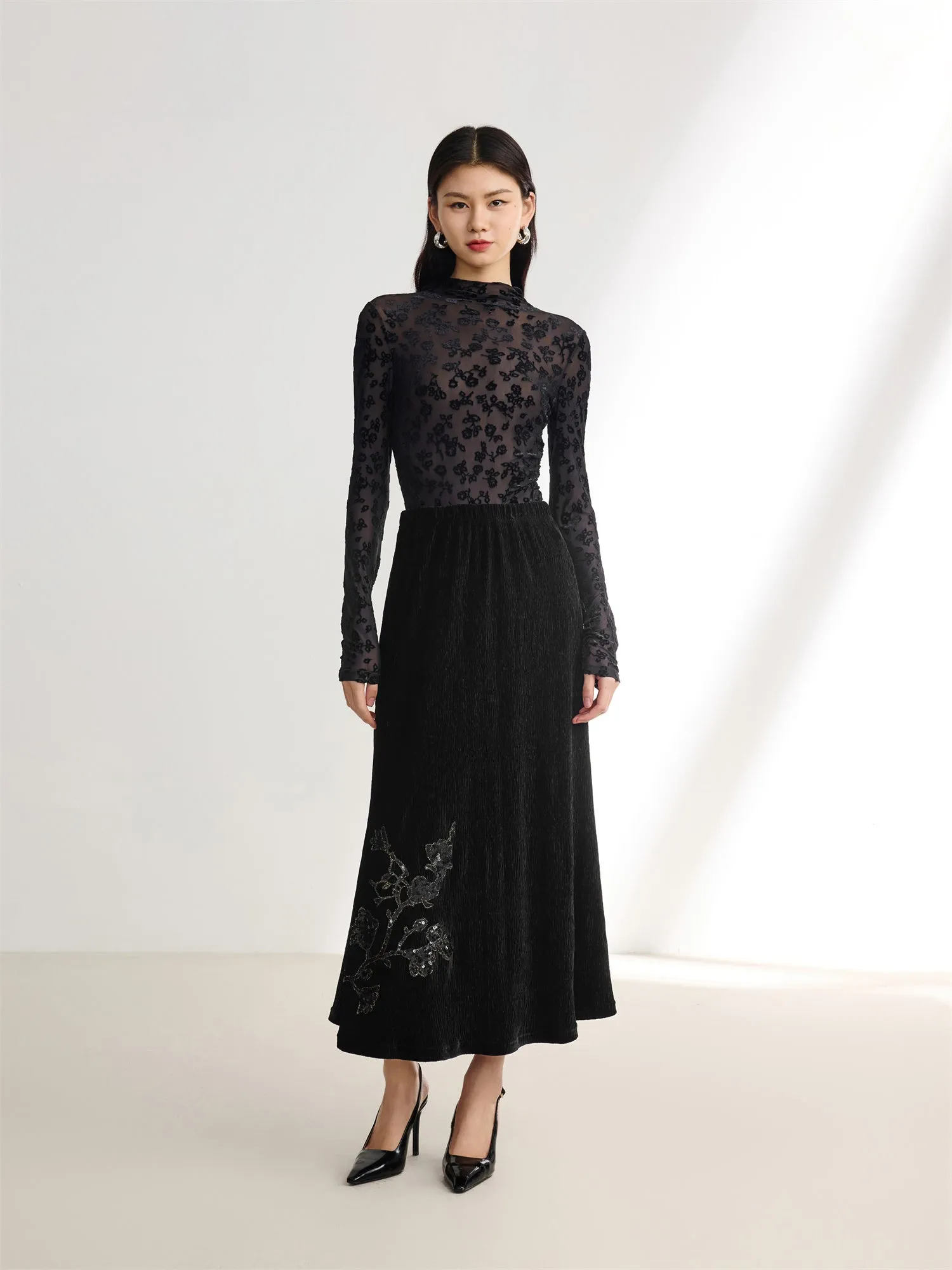 EP YAYING Velvet Pleated Skirt