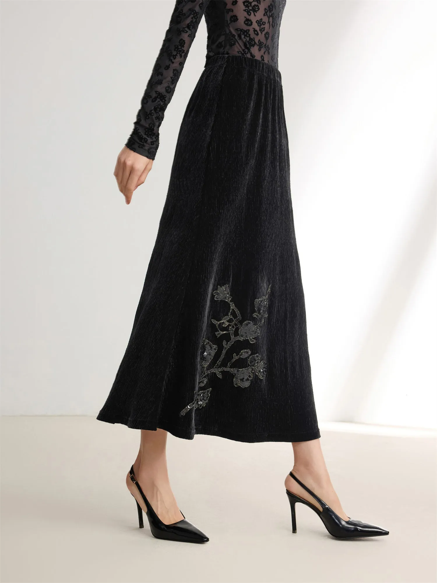 EP YAYING Velvet Pleated Skirt
